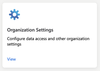 Organization Settings card: configure data access and other organization settings